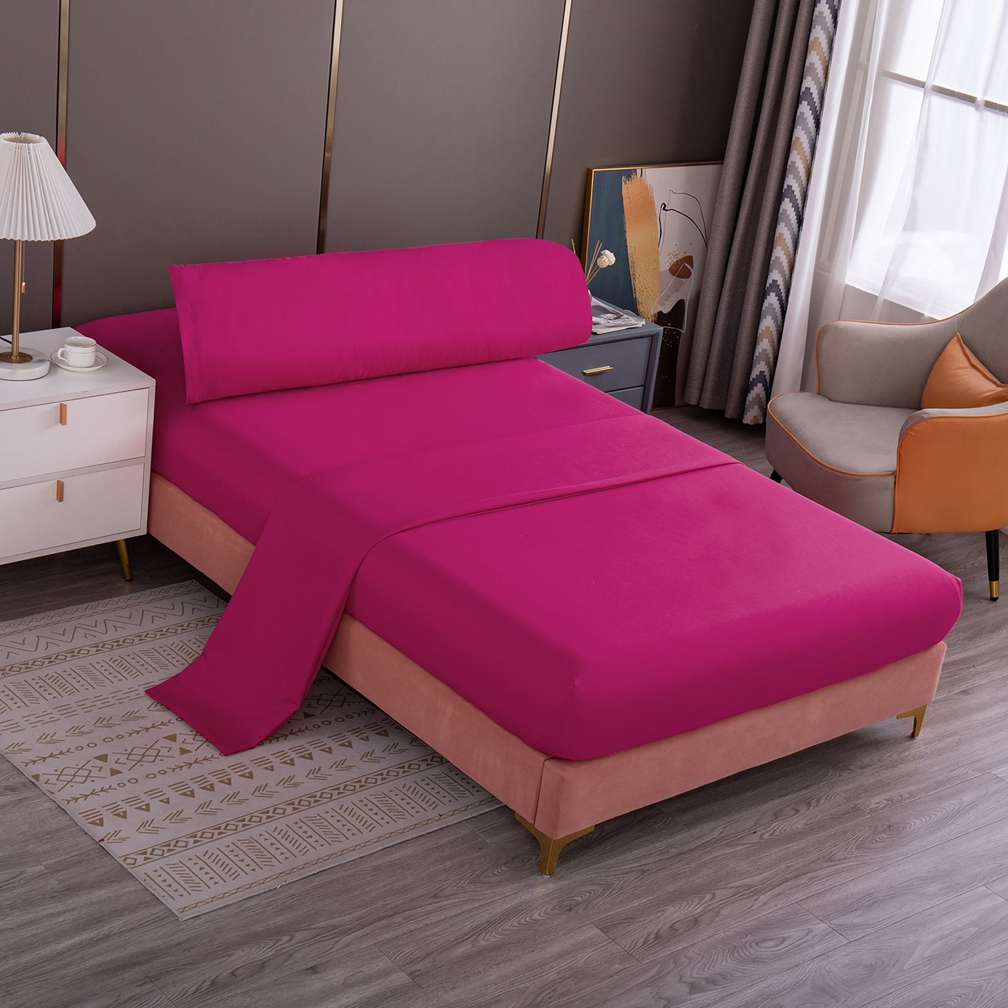 Imagen de sabana Juego de Sábanas Microfibra Liso - Fucsia en color Cama 90 de Meishida
